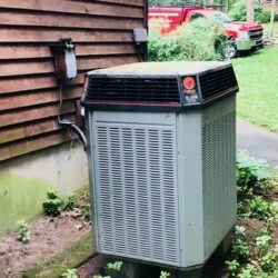 Before: This is a photo of the 15 year old, 10-SEER, Trane outdoor condensing unit.