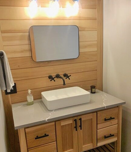 bathroom with square sink